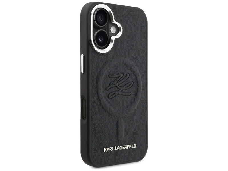 Karl Lagerfeld Initial & Metal Logo MagSafe Case for iPhone 16 - Black