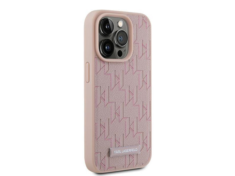 Karl Lagerfeld Leather Monogram Metal Logo case for iPhone 15 Pro - pink