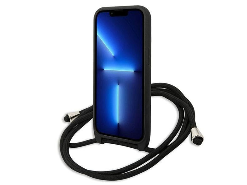 Karl Lagerfeld Leather Monogram Patch and Cord Iconik Case for iPhone 13 Pro / 13 - Black