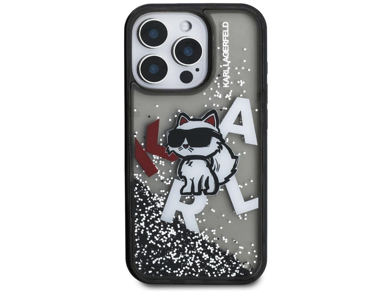 Karl Lagerfeld Liquid Glitter Choupette Logo Case for iPhone 16 Pro Max - Black