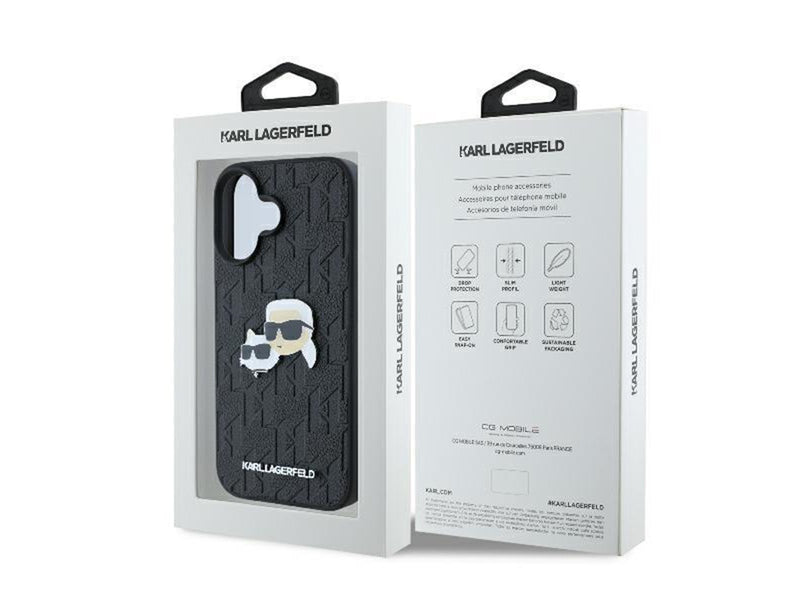 Karl Lagerfeld Monogram Karl & Choupette Head Pin iPhone 16 Case - Black