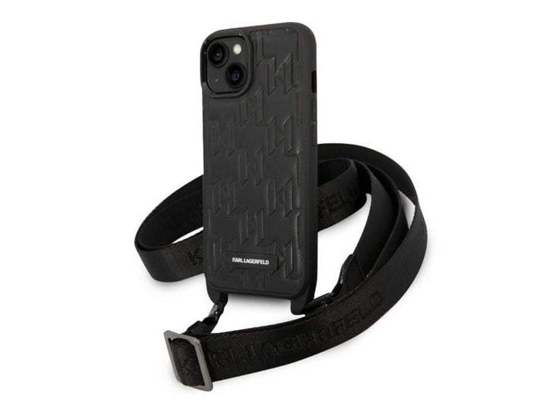 Karl Lagerfeld Monogram Plaque Logo Strap Case for iPhone 14 / 15 / 13 6.1" - Black