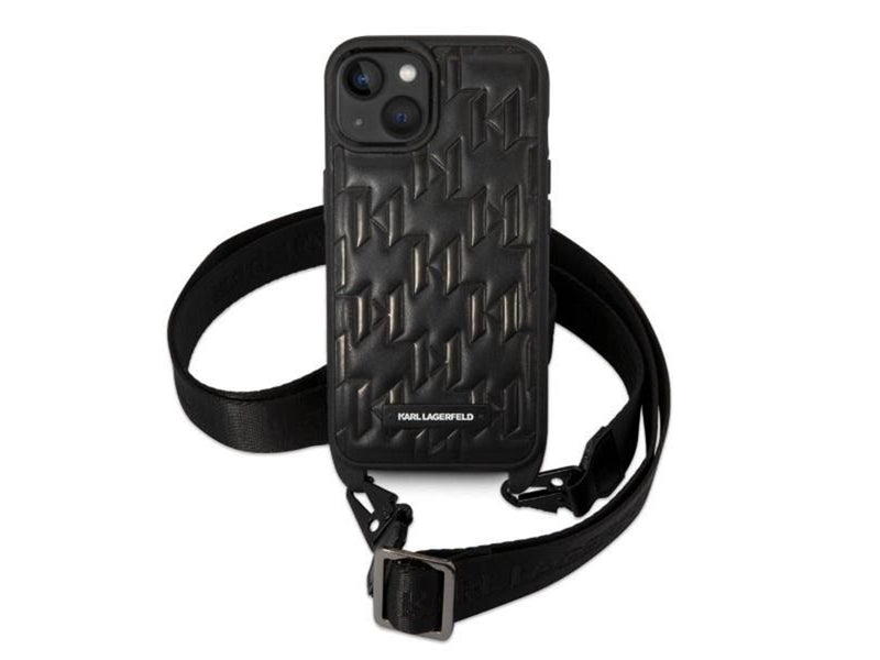 Karl Lagerfeld Monogram Plaque Logo Strap Case for iPhone 14 / 15 / 13 6.1" - Black