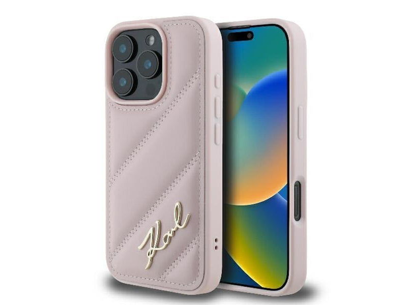 Karl Lagerfeld Quilted Signature iPhone 16 Pro Case - Pink