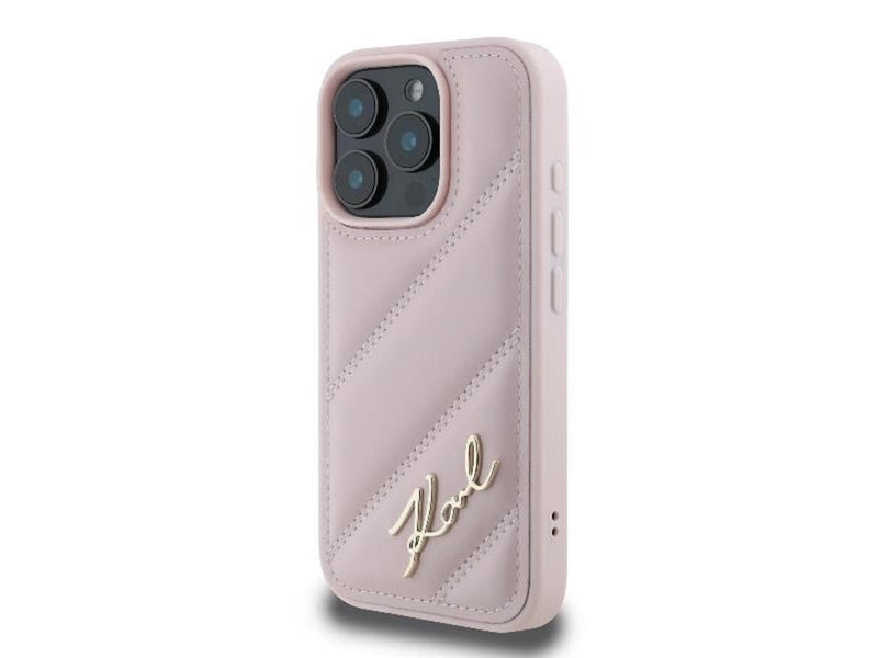 Karl Lagerfeld Quilted Signature iPhone 16 Pro Case - Pink