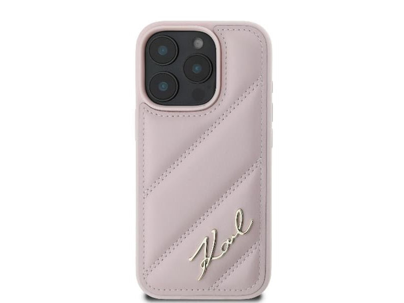Karl Lagerfeld Quilted Signature iPhone 16 Pro Case - Pink