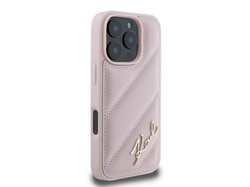 Karl Lagerfeld Quilted Signature iPhone 16 Pro Case - Pink