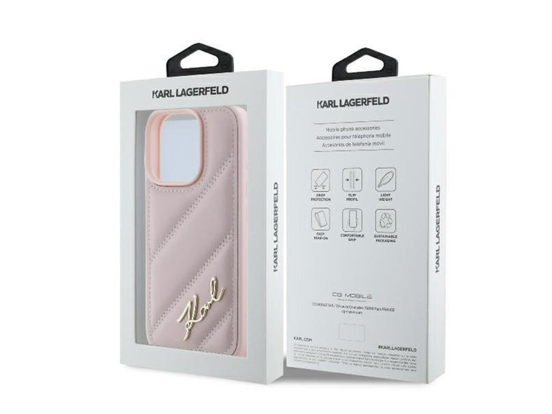 Karl Lagerfeld Quilted Signature iPhone 16 Pro Case - Pink