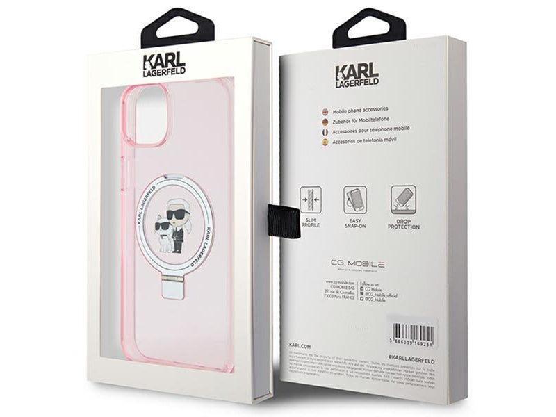 Karl Lagerfeld Ring Stand Karl&Choupette MagSafe case for iPhone 15 Plus - pink