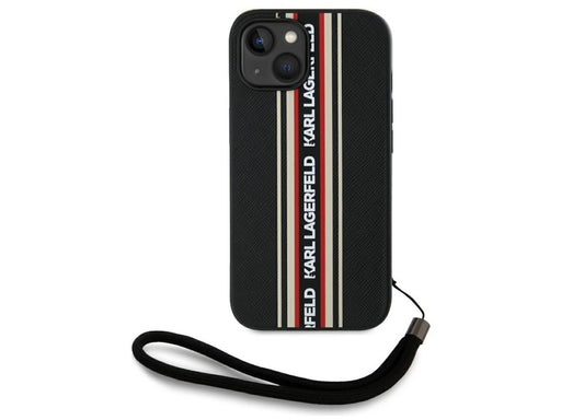 Karl Lagerfeld Saffiano Athleisure Stripes Cord iPhone 15 Case - Red