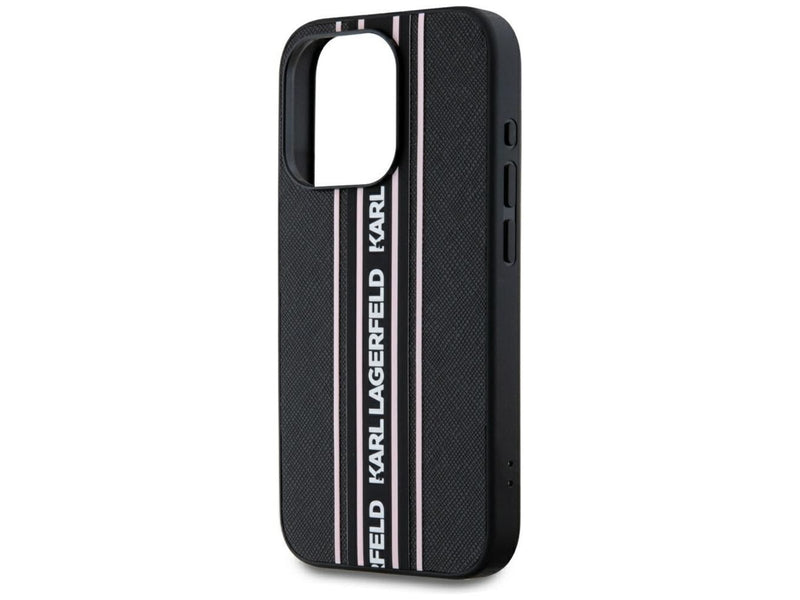 Karl Lagerfeld Saffiano Athleisure Stripes Cord iPhone 15 Pro Case - Pink