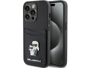 Karl Lagerfeld Saffiano Cardslot Karl&Choupette Metal Pin case for iPhone 15 Pro - black