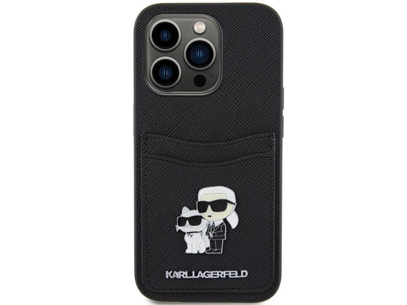 Karl Lagerfeld Saffiano Cardslot Karl&Choupette Metal Pin case for iPhone 15 Pro - black
