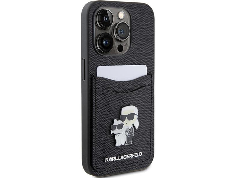 Karl Lagerfeld Saffiano Cardslot Karl&Choupette Metal Pin case for iPhone 15 Pro - black