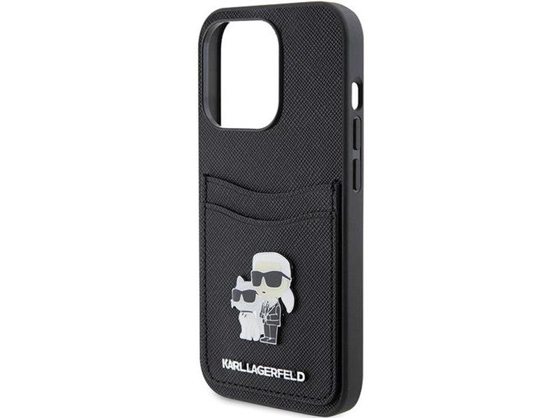 Karl Lagerfeld Saffiano Cardslot Karl&Choupette Metal Pin case for iPhone 15 Pro - black