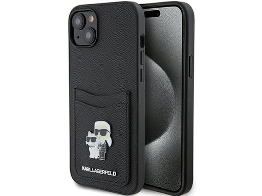 Karl Lagerfeld Saffiano Cardslot Karl&Choupette Metal Pin case for iPhone 15 - black