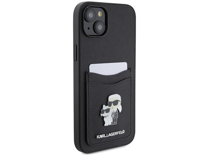 Karl Lagerfeld Saffiano Cardslot Karl&Choupette Metal Pin case for iPhone 15 - black