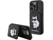 Karl Lagerfeld Saffiano Cardslots and Stand Monogram Choupette Case for iPhone 15 Pro Max - Black