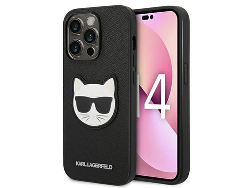 Karl Lagerfeld Saffiano Choupette Head Patch Case for iPhone 14 Pro - Black