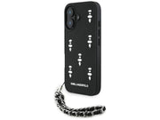 Karl Lagerfeld Saffiano Crystals w/Chain iPhone 16 Case - Black