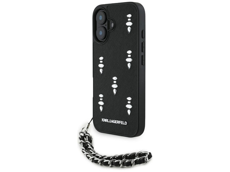 Karl Lagerfeld Saffiano Crystals w/Chain iPhone 16 Case - Black