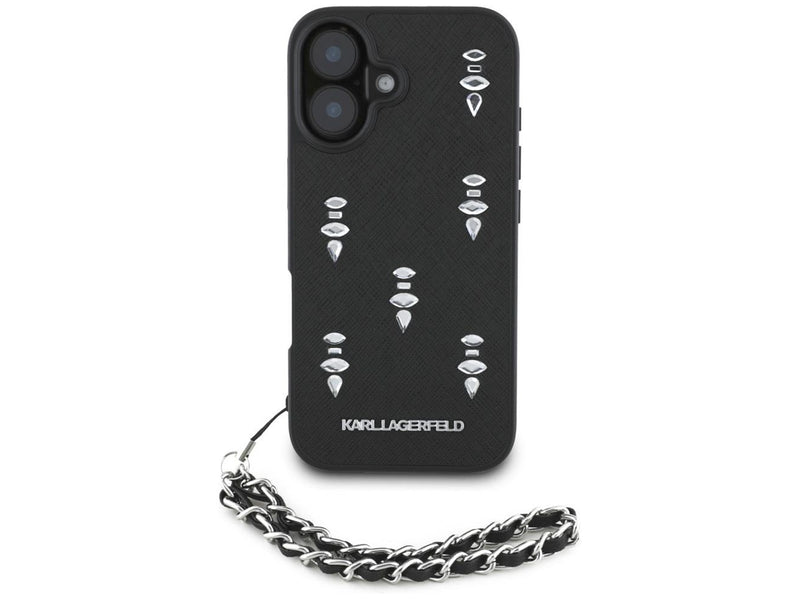 Karl Lagerfeld Saffiano Crystals w/Chain iPhone 16 Case - Black