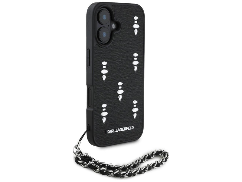 Karl Lagerfeld Saffiano Crystals w/Chain iPhone 16 Case - Black