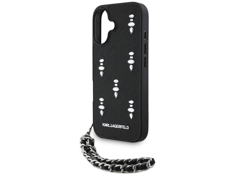 Karl Lagerfeld Saffiano Crystals w/Chain iPhone 16 Case - Black