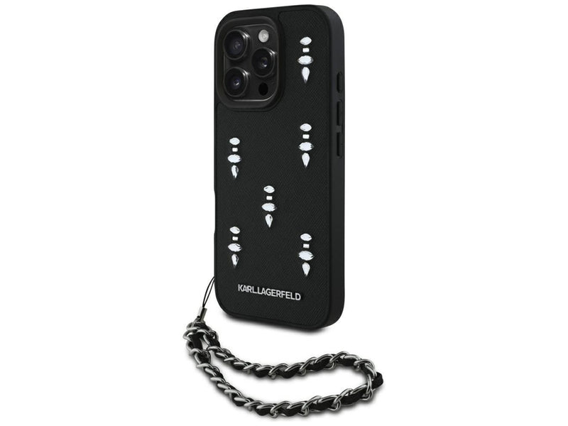Karl Lagerfeld Saffiano Crystals w/Chain iPhone 16 Pro Case - Black