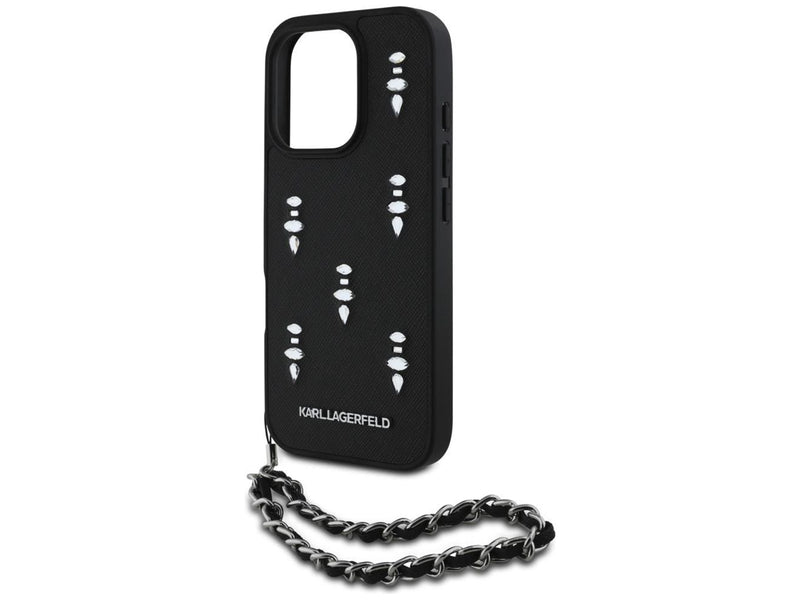 Karl Lagerfeld Saffiano Crystals w/Chain iPhone 16 Pro Case - Black