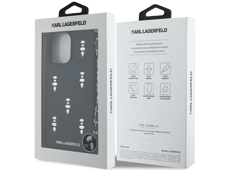 Karl Lagerfeld Saffiano Crystals w/Chain iPhone 16 Pro Case - Black