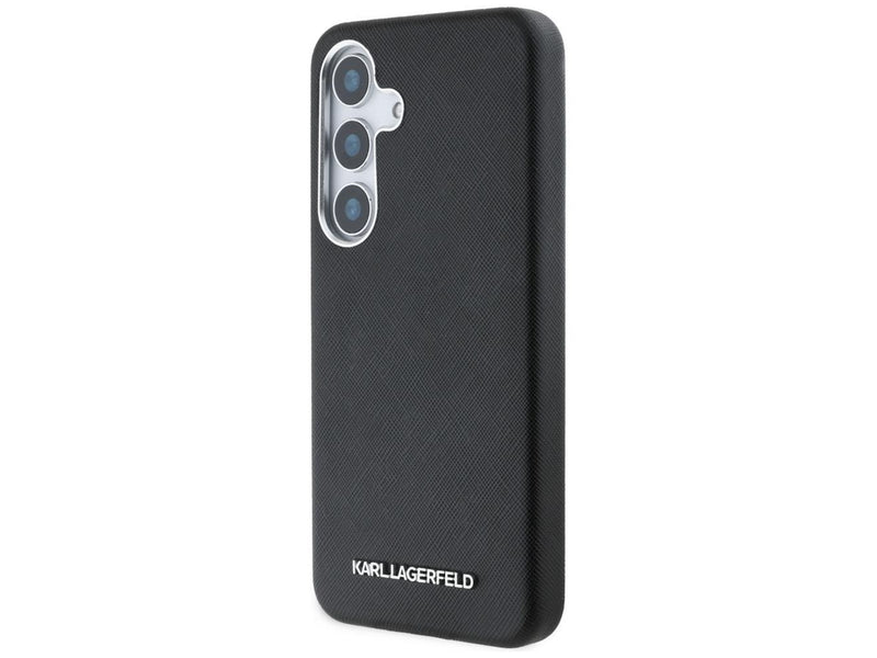 Karl Lagerfeld Saffiano Full Wrapped Elongated Metal Logo MagSafe Case for Samsung Galaxy S25 - Black