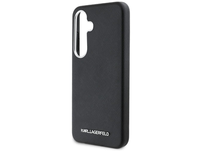 Karl Lagerfeld Saffiano Full Wrapped Elongated Metal Logo MagSafe Case for Samsung Galaxy S25 - Black