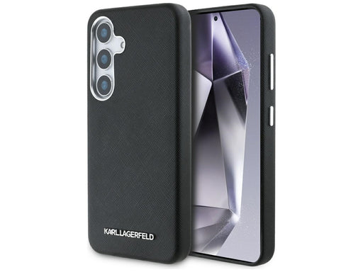 Karl Lagerfeld Saffiano Full Wrapped Elongated Metal Logo MagSafe Case for Samsung Galaxy S25+ - Black