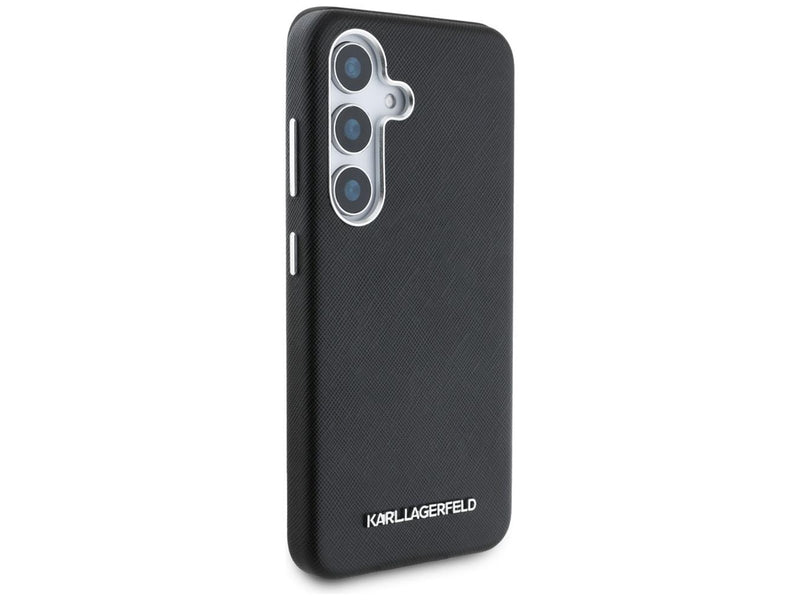 Karl Lagerfeld Saffiano Full Wrapped Elongated Metal Logo MagSafe Case for Samsung Galaxy S25+ - Black