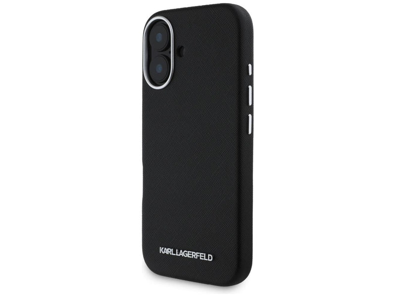 Karl Lagerfeld Saffiano Full Wrapped Elongated Metal Logo MagSafe Case for iPhone 16 - Black