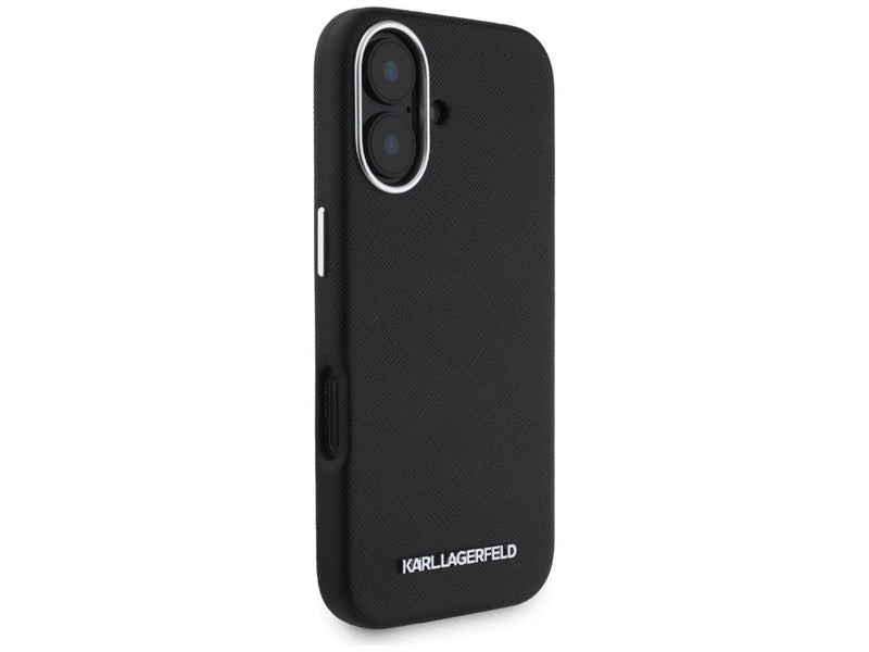 Karl Lagerfeld Saffiano Full Wrapped Elongated Metal Logo MagSafe Case for iPhone 16 - Black