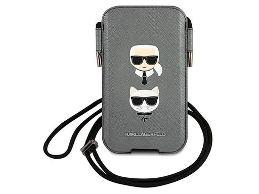 Karl Lagerfeld Saffiano Ikonik Karl&Choupette Head 6.1'' Handbag - Gray
