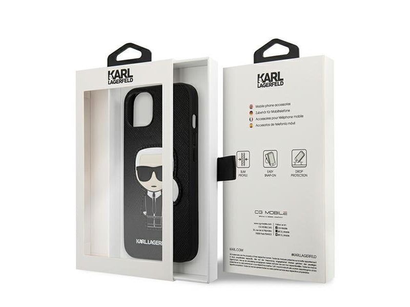Karl Lagerfeld Saffiano Ikonik Karl's Patch Case for iPhone 13 mini - Black
