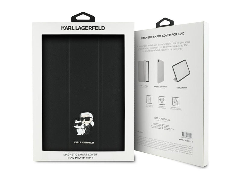 Karl Lagerfeld Saffiano Magnetic Karl & Choupette iPad Pro 11" 2024 Book Cover Case - Black