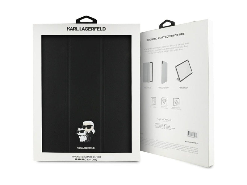 Karl Lagerfeld Saffiano Magnetic Karl & Choupette iPad Pro 13" 2024 Book Cover Case - Black