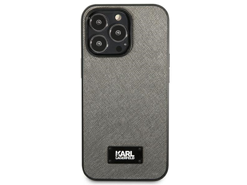 Karl Lagerfeld Saffiano Plaque Case for iPhone 13 Pro Max 6.7" - Silver