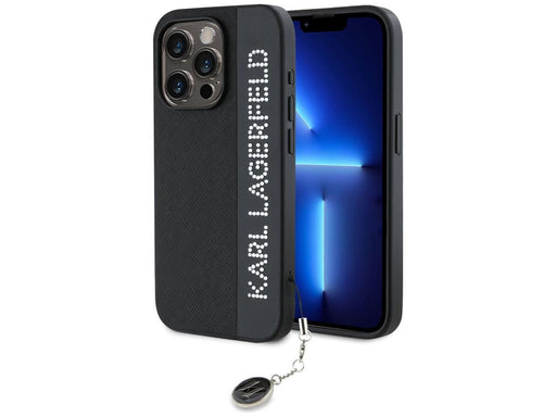 Karl Lagerfeld Saffiano Rhinestones & Charm case for iPhone 15 Pro Max - black