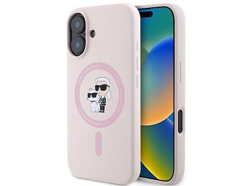 Karl Lagerfeld Silicone Karl&Choupette Heads Ring MagSafe Case for iPhone 16 Plus - Pink
