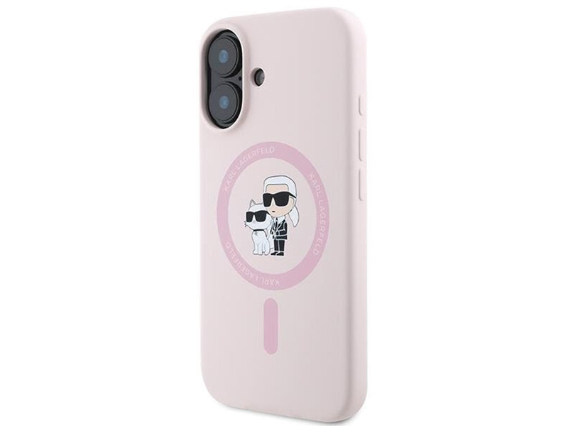 Karl Lagerfeld Silicone Karl&Choupette Heads Ring MagSafe Case for iPhone 16 Plus - Pink