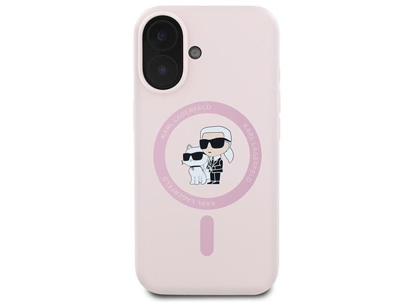 Karl Lagerfeld Silicone Karl&Choupette Heads Ring MagSafe Case for iPhone 16 Plus - Pink