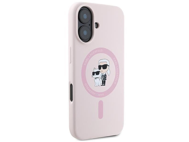 Karl Lagerfeld Silicone Karl&Choupette Heads Ring MagSafe Case for iPhone 16 Plus - Pink