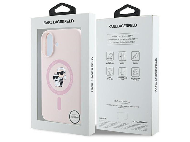 Karl Lagerfeld Silicone Karl&Choupette Heads Ring MagSafe Case for iPhone 16 Plus - Pink