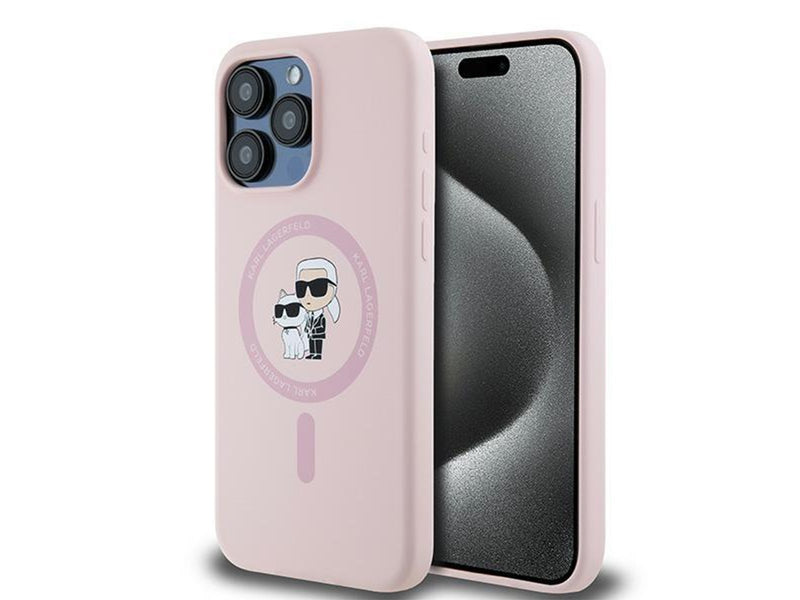 Karl Lagerfeld Silicone Karl&Choupette MagSafe Case for iPhone 15 Pro - Pink