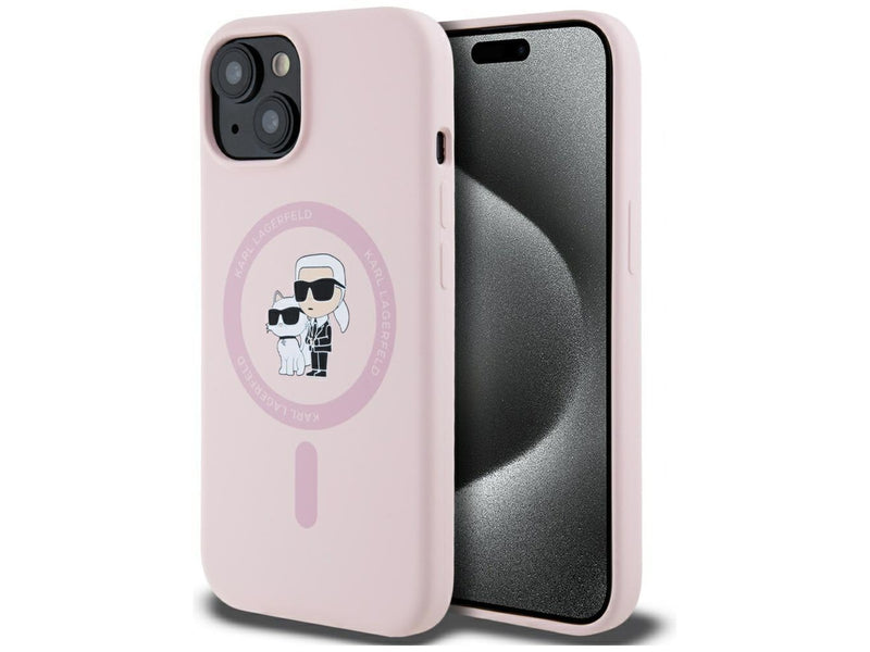 Karl Lagerfeld Silicone Karl&Choupette MagSafe iPhone 15 Plus Case - Pink